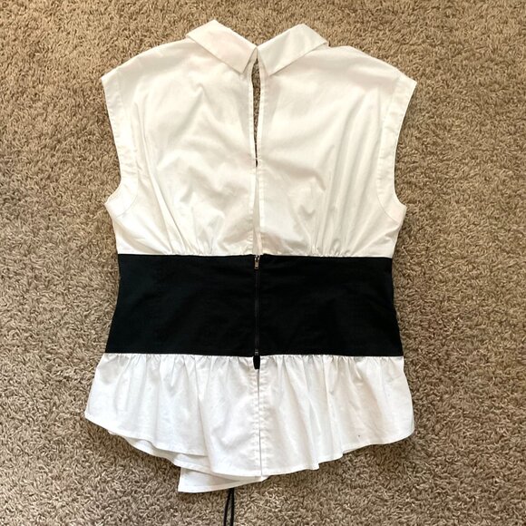 NY & Co Eva Mendes Sleeveless Corset Peplum Blouse, Black & White, Large - Picture 2 of 6